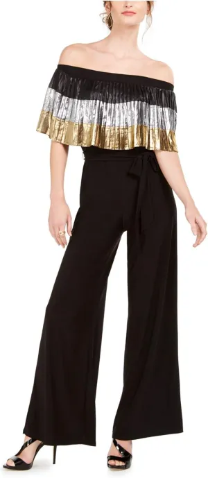 MSK Womens Pleated Jumpsuit, Metallic, Medium