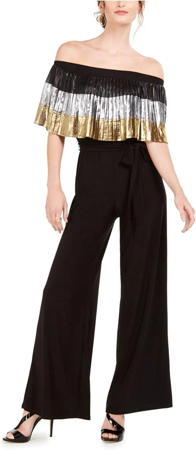 MSK Womens Pleated Jumpsuit, Metallic, Medium
