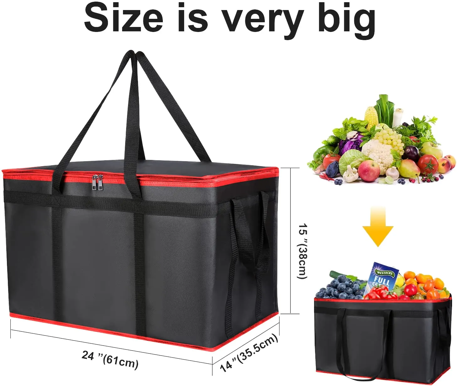 musbus For doordash catering bag 22x14x13 Black Red Insulated Food Delivery Bag Cooler Bags Keep Food Warm Catering Therma for doordash Catering Cooler BagsTherma Shopper hot XXXL 22w x 14 lx 13d