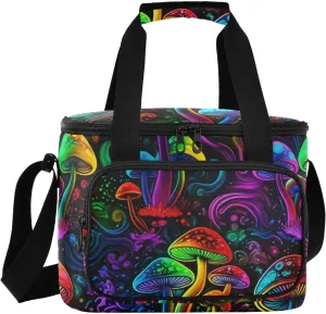 Mushroom Black Insulated Cooler Bag for Women Men Leakproof 24 Can Camping Car Coolers for Beach Hiking Everyday Use