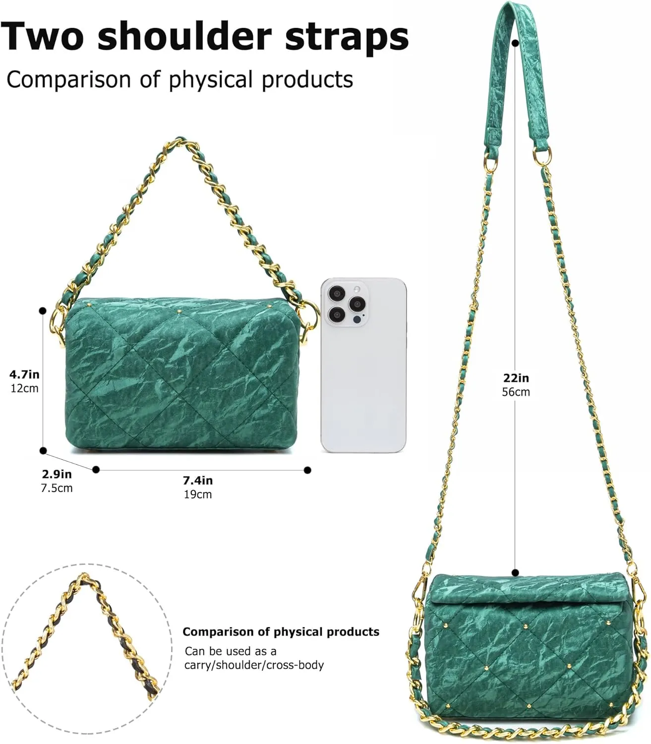 myfriday Small Quilted Crossbody Bags for Women Luxury PU Trendy Designer Shoulder Handbag Purse with 2 Chain Strap