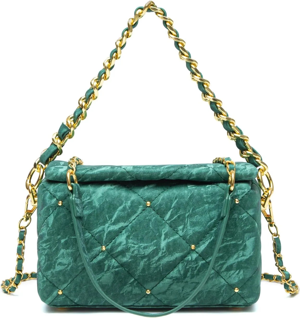 myfriday Small Quilted Crossbody Bags for Women Luxury PU Trendy Designer Shoulder Handbag Purse with 2 Chain Strap