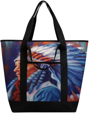 Native Indian Chief Portable Insulated Lunch Tote Bag Large Capacity Handbag for Office Work Picnic for Women Men