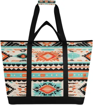 Navajo Pattern Reusable Insulated Lunchbox Cooler Bag, Leakproof Kitchen Grocery Bag Collapsible Portable Cooler Tote Bag for Picnic, Camping, Office, Travel