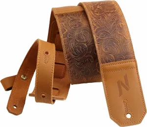 Nefelibata Guitar Strap,2.3" Wide Full-Grain Sculpted Leather Guitar Straps with Soft Padding for Bass, Electric & Acoustic Guitar (Sahara Yellow Embossed)