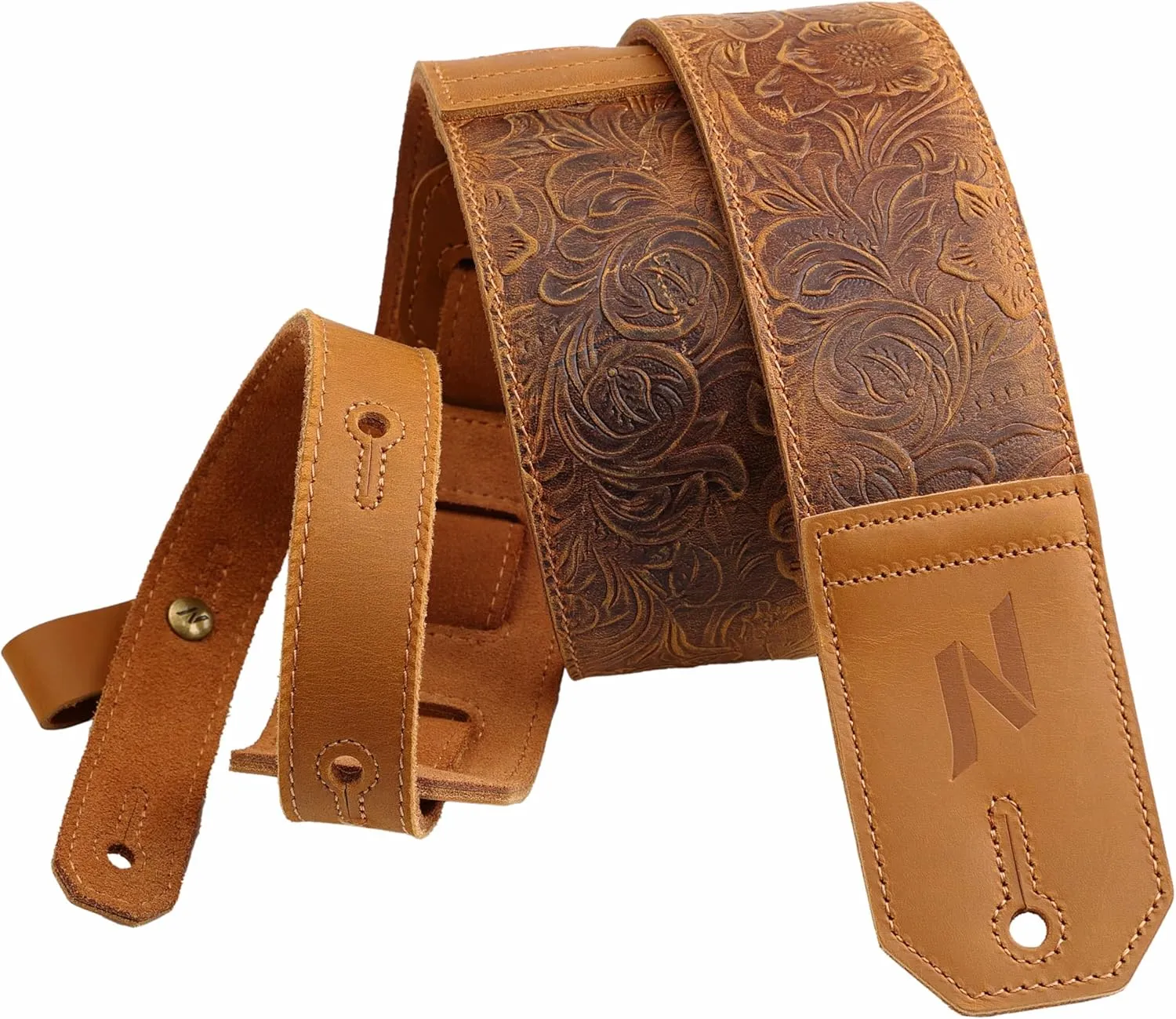 Nefelibata Guitar Strap,2.3" Wide Full-Grain Sculpted Leather Guitar Straps with Soft Padding for Bass, Electric & Acoustic Guitar (Sahara Yellow Embossed)