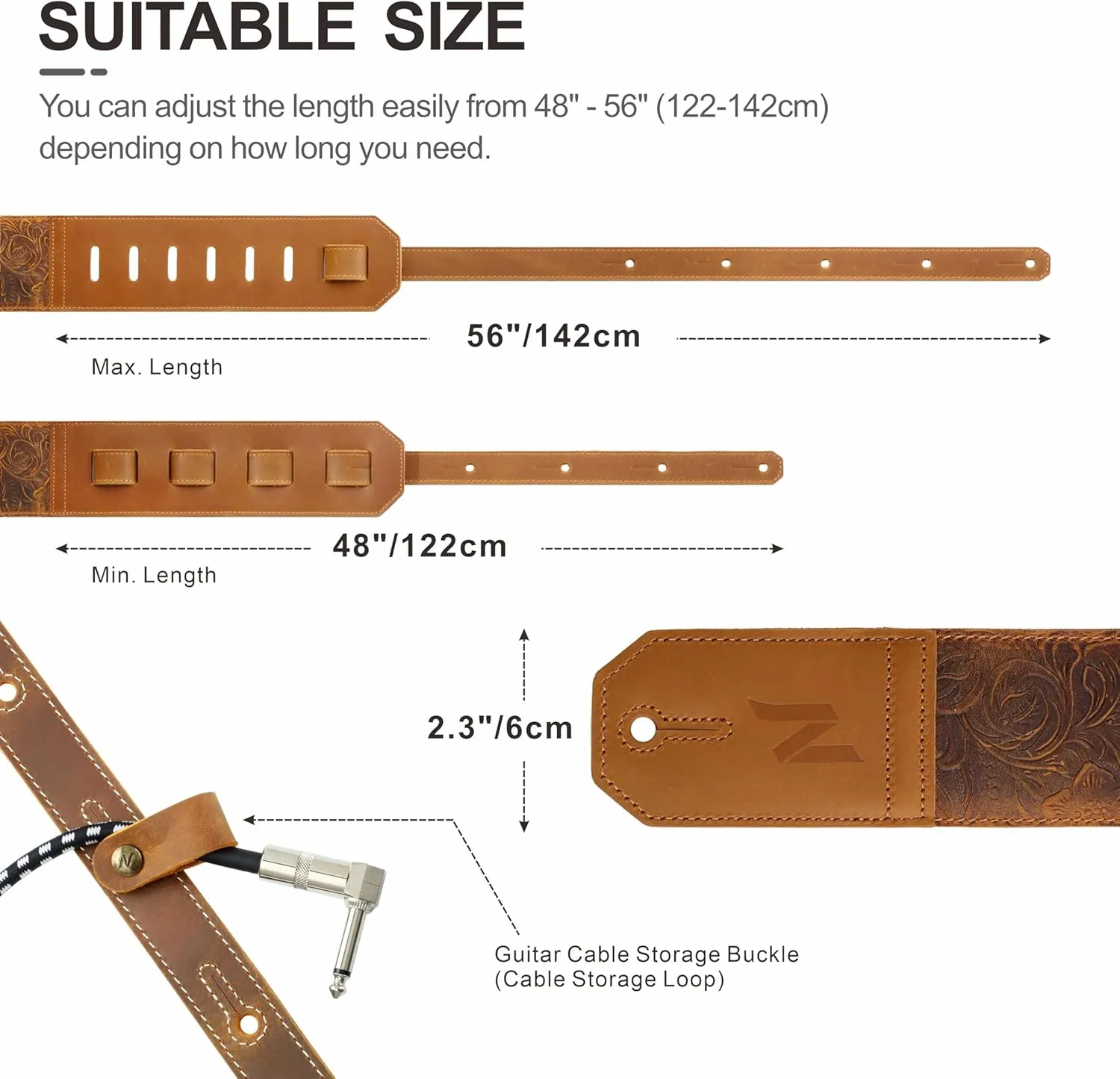 Nefelibata Guitar Strap,2.3" Wide Full-Grain Sculpted Leather Guitar Straps with Soft Padding for Bass, Electric & Acoustic Guitar (Sahara Yellow Embossed)