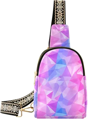 Neon Pink Full-Print Leather Fashion Waist Pack Small Crossbody Bag with Card Slots & Adjustable Strap for Biking Shopping Hiking Running & Casual Outings