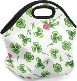 Neoprene Lunch Bags Luck Leaves Green Insulated Lunch Box Women Lunch Tote Bag Reusable Lunch Container Box Meal Prep Bags Washable Food Handbags for Work Picnic Travel