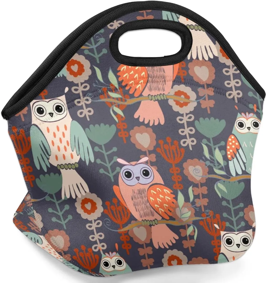 Neoprene Lunch Bags Owls Insulated Lunch Box Women Lunch Tote Bag Reusable Lunch Container Box Meal Prep Bags Washable Food Handbags for Work Picnic Travel