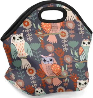 Neoprene Lunch Bags Owls Insulated Lunch Box Women Lunch Tote Bag Reusable Lunch Container Box Meal Prep Bags Washable Food Handbags for Work Picnic Travel