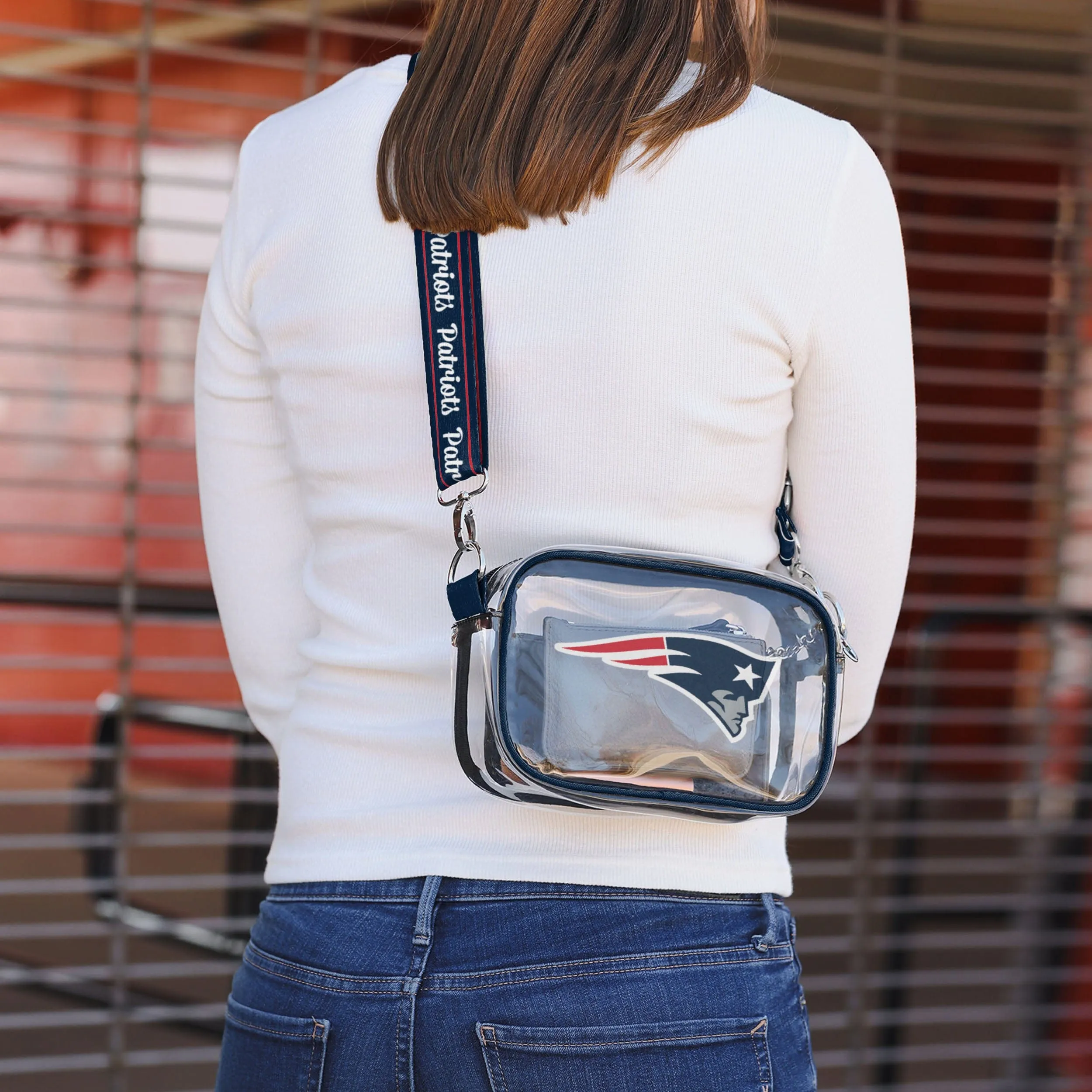 New England Patriots Team Stripe Clear Crossbody Bag