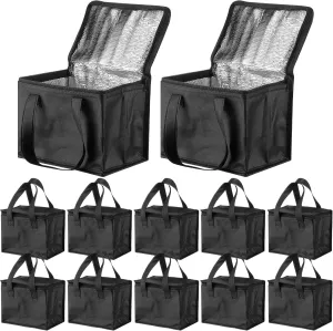Norme 12 Packs Insulated Lunch Bags Bulk Waterproof Thermal Cooler Food Delivery Bags with Zippered Top for Women, Men Office Work(Black)