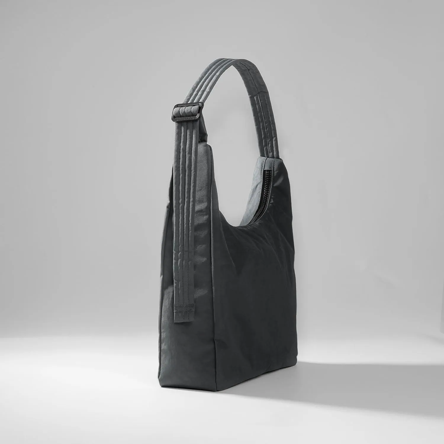 Nylon Shoulder Bag - Adjustable Quilted Strap, Structured Slouchy Design with Interior Zip Pocket