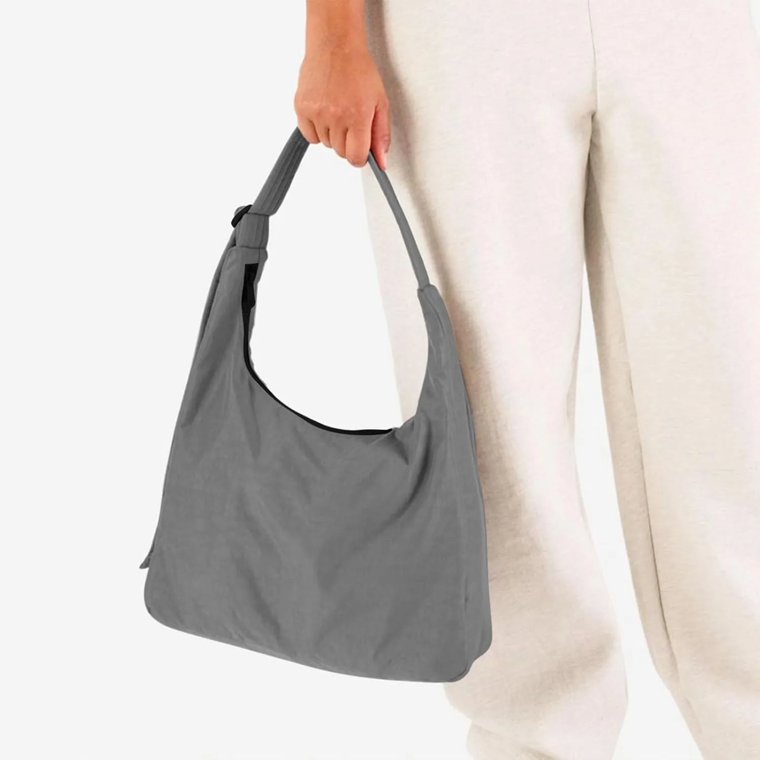 Nylon Shoulder Bag - Adjustable Quilted Strap, Structured Slouchy Design with Interior Zip Pocket