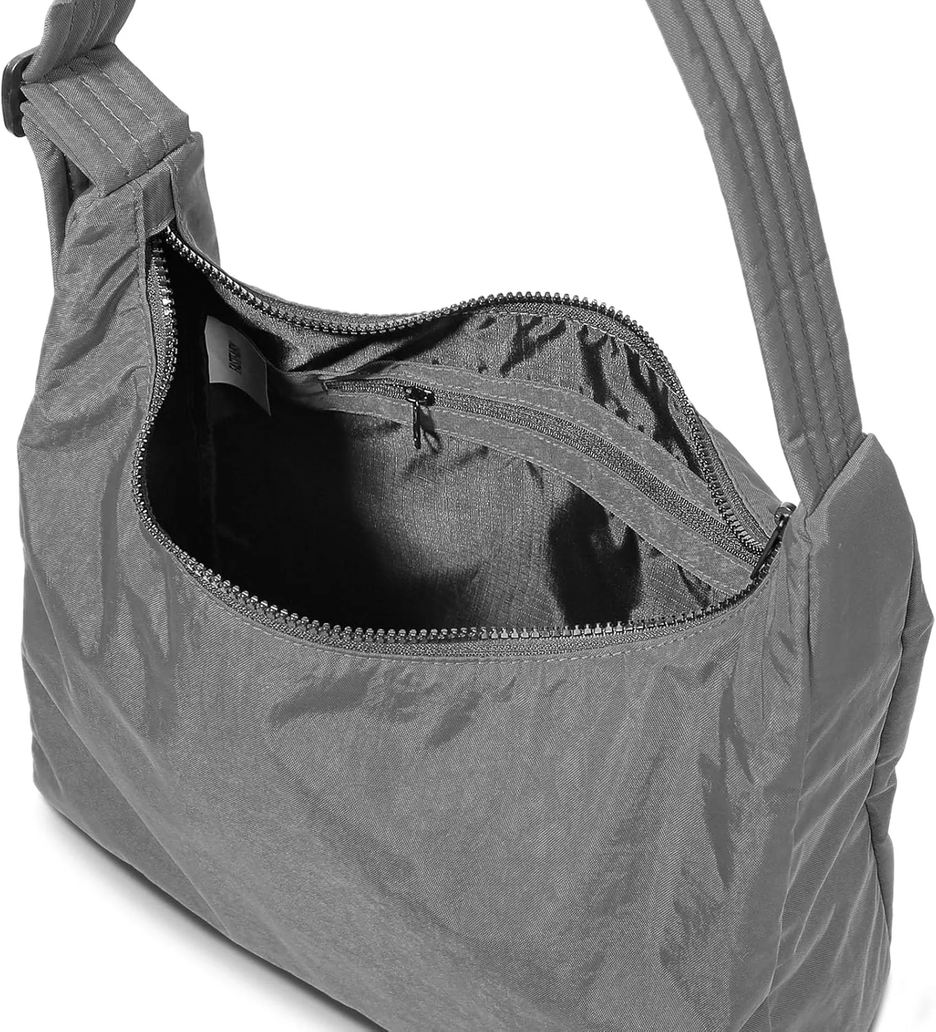 Nylon Shoulder Bag - Adjustable Quilted Strap, Structured Slouchy Design with Interior Zip Pocket