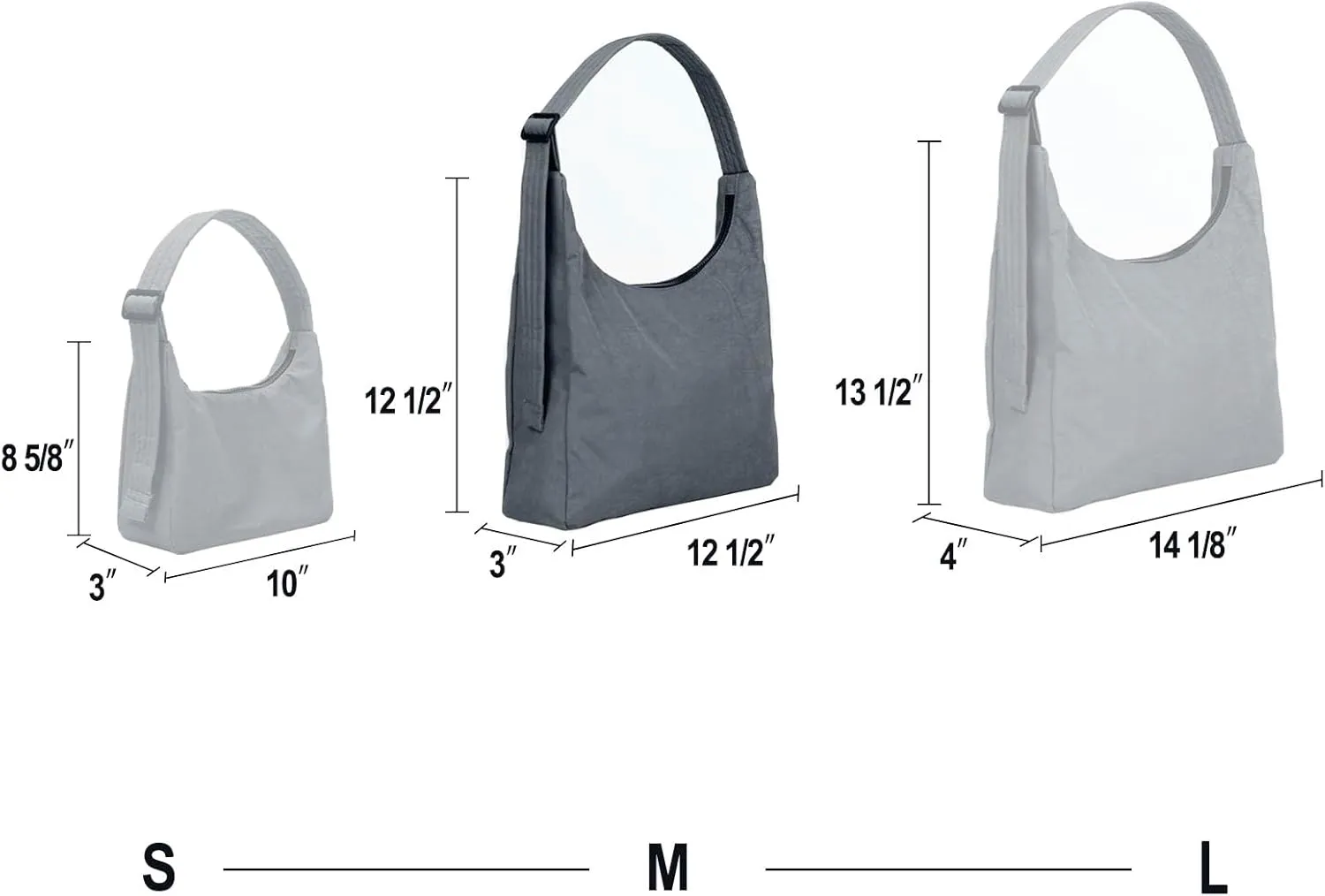 Nylon Shoulder Bag - Adjustable Quilted Strap, Structured Slouchy Design with Interior Zip Pocket