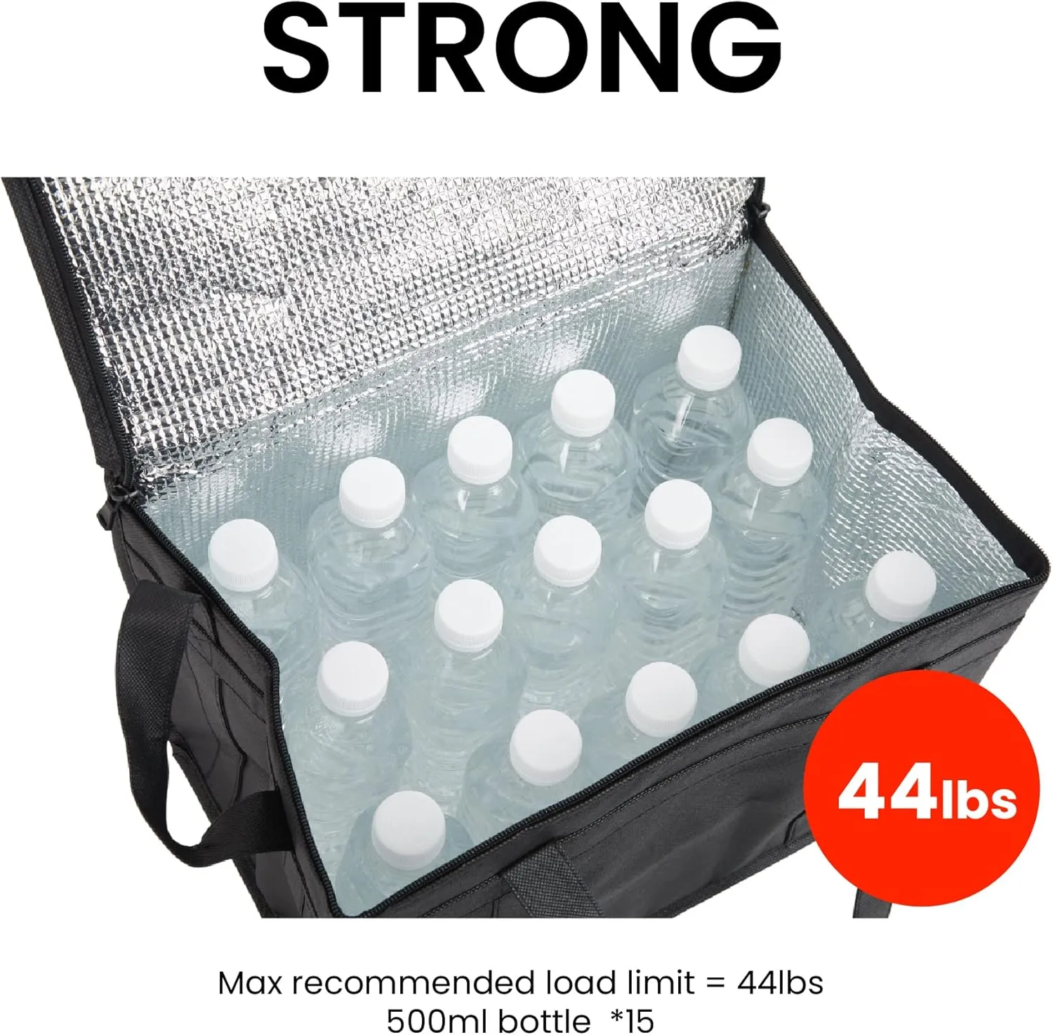 NZ home Large Insulated Cooler Bag and Food Warmer for Delivery & Grocery Shopping with Zippered Top, Black (1 Pack)