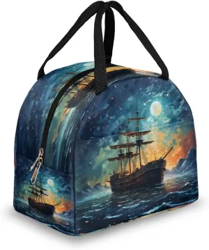 Ocean Ship Insulated Lunch Bag for Women Men, Reusable Maritime Tote lunch box for Adult Portable Coole Lunch Bags for Work Picnic Office Travel
