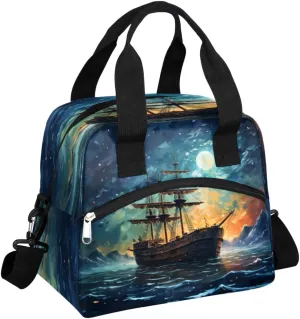 Ocean Ship Lunch Bag Reusable Lunch Tote Bag Maritime Insulated Thermal Cooler Lunch Box Leakproof Meal Prep Lunch Bags for Women Men Work Beach Travel Outdoor Picnic