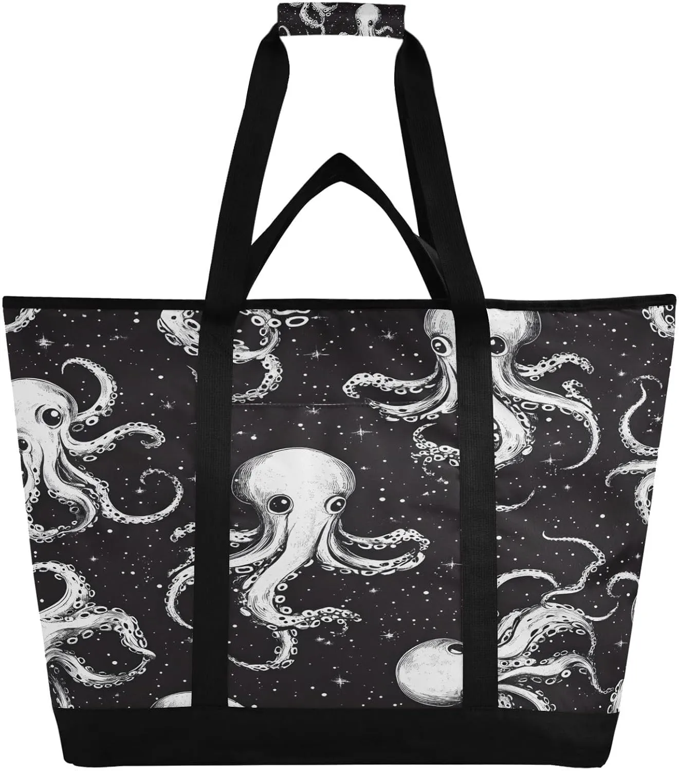 Octopus Floats in Space Reusable Insulated Lunchbox Cooler Bag, Leakproof Kitchen Grocery Bag Collapsible Portable Cooler Tote Bag for Picnic, Camping, Office, Travel
