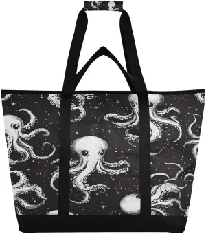 Octopus Floats in Space Reusable Insulated Lunchbox Cooler Bag, Leakproof Kitchen Grocery Bag Collapsible Portable Cooler Tote Bag for Picnic, Camping, Office, Travel