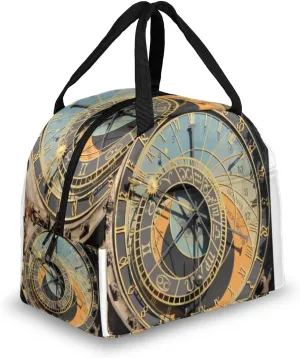 Old Astronomical Clock Lunch Tote Bag Reusable Insulated Lunch Box Waterproof Adult Portable Meal Cooler Bag for Women Men Picnic Office Camping Hiking Beach