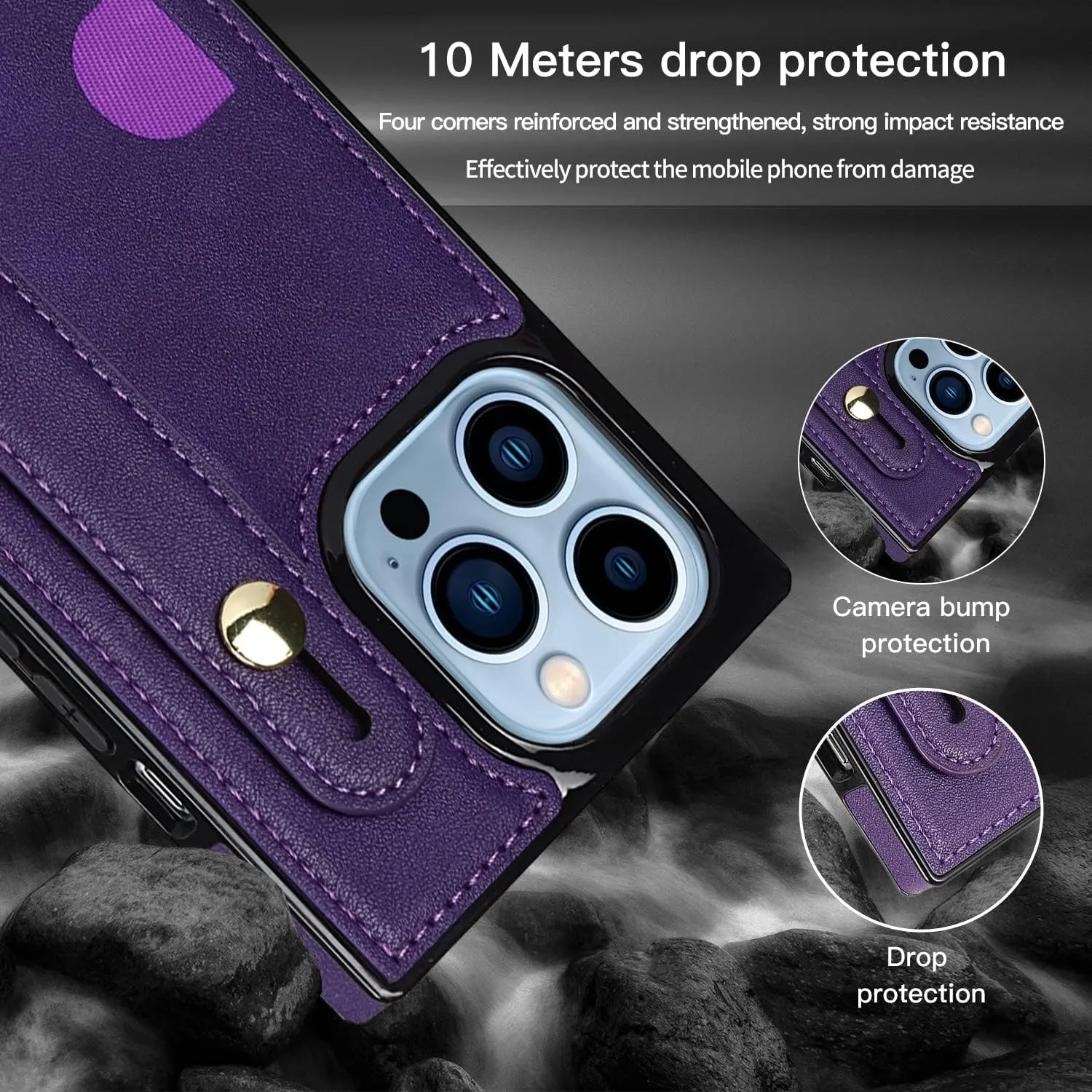 Omio Compatible with iPhone 14 Pro Case Wallet with Card Holder, Detachable Crossbody Lanyard with Hand Strap Stand for Women Girls Soft PU Leather Kickstand Rectangle Edge Slim Cover Rose Gold