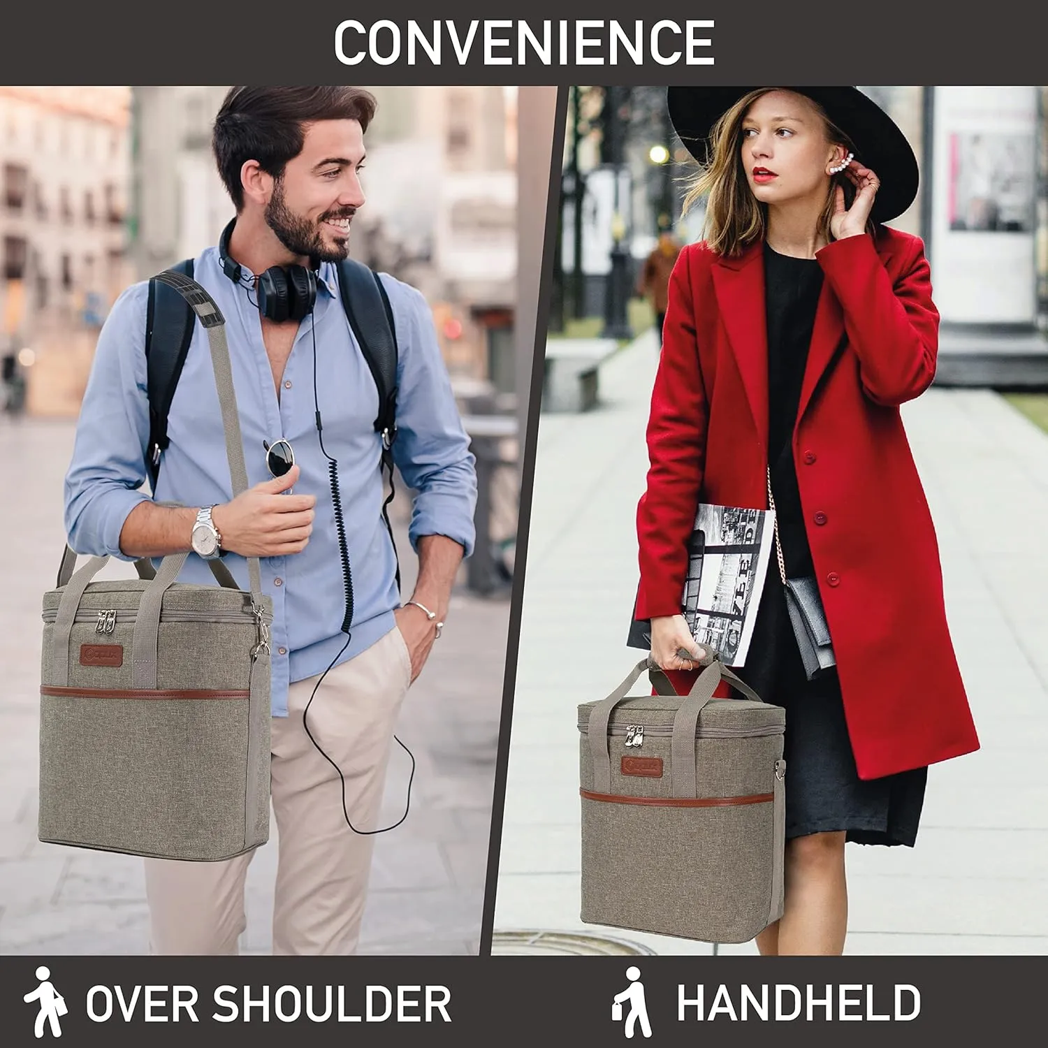 opux 6 Bottle Carrier Tote | Insulated Padded Wine Cooler Bag for Travel. Picnic, BYOB | Portable Leakproof Wine Tote Bag for Dinner, Party, Christmas, Wine Gift for Women, Men (Heather Taupe)