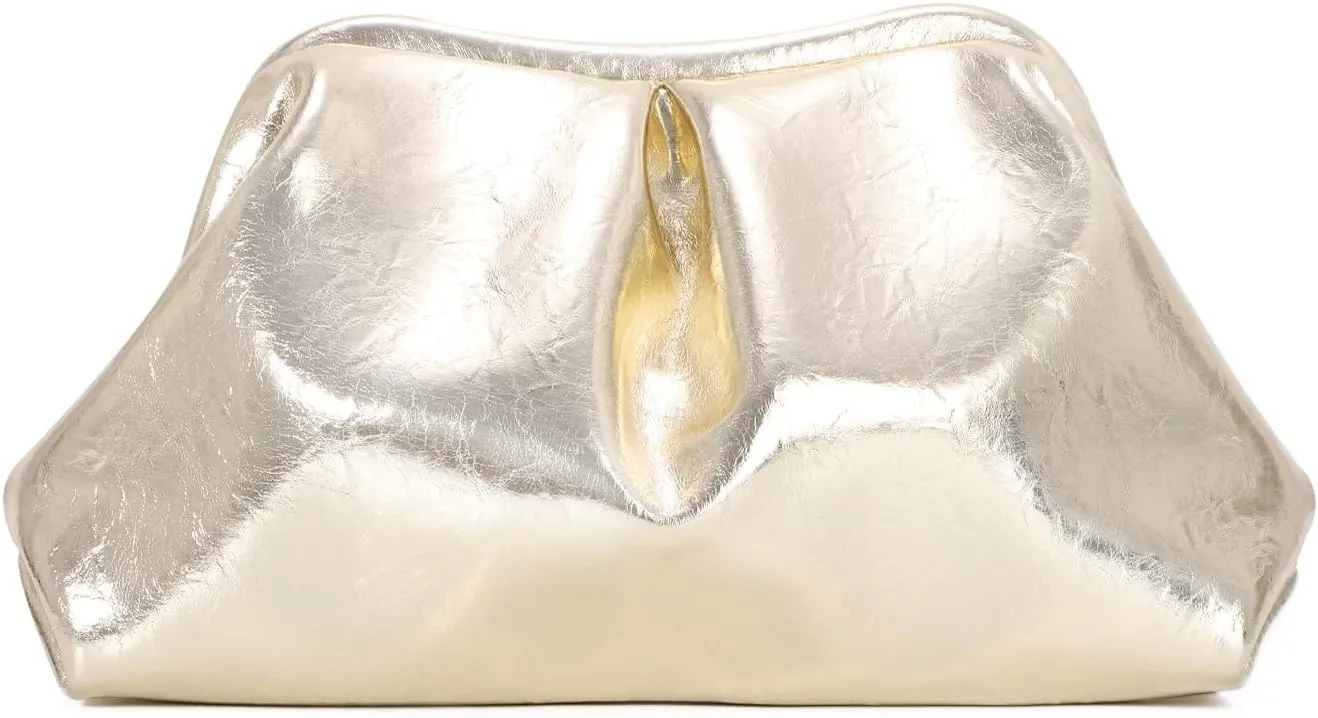 Oweisong Soft Leather Clutch Purse for Women Silver Cloud Evening Handbag Ruched Dumpling Bag for Vacation Party