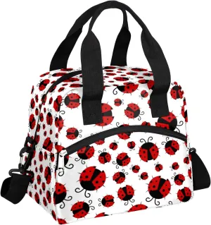 Pardick Red Ladybug Insulated Lunch Bag Cute Animal Lunch Box for Women Girl with Shoulder Strap Tote Bag Reusable Large Containers Meal Prep for School Work Travel Picnic Thermal Cooler Bag