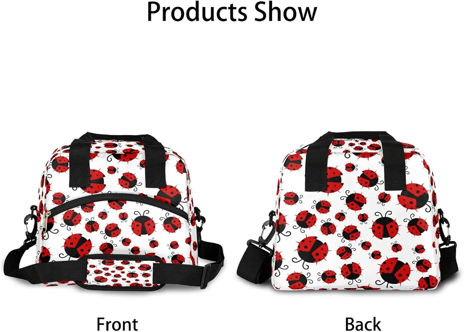 Pardick Red Ladybug Insulated Lunch Bag Cute Animal Lunch Box for Women Girl with Shoulder Strap Tote Bag Reusable Large Containers Meal Prep for School Work Travel Picnic Thermal Cooler Bag