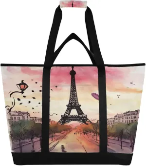 Paris Eiffel Tower Reusable Insulated Lunchbox Cooler Bag, Leakproof Kitchen Grocery Bag Collapsible Portable Cooler Tote Bag for Picnic, Camping, Office, Travel