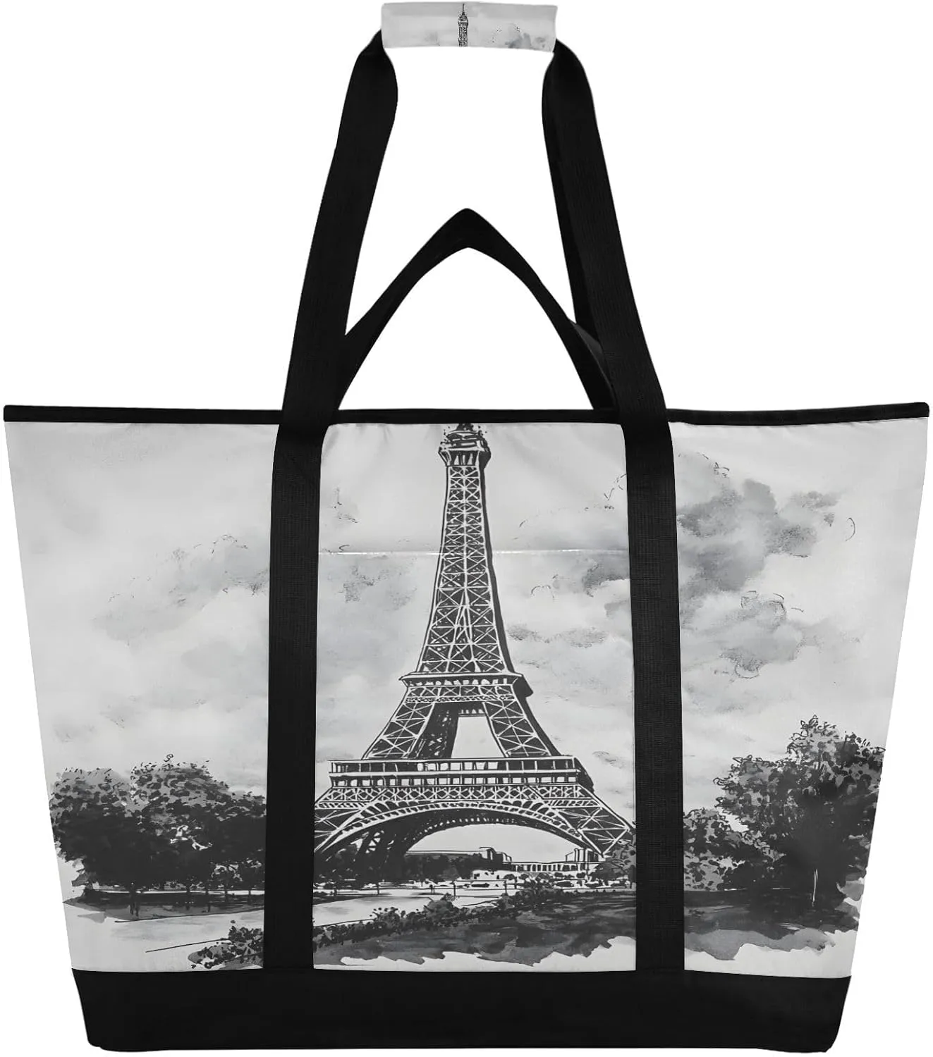 Paris Tower Reusable Insulated Lunchbox Cooler Bag, Leakproof Kitchen Grocery Bag Collapsible Portable Cooler Tote Bag for Picnic, Camping, Office, Travel