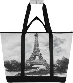 Paris Tower Reusable Insulated Lunchbox Cooler Bag, Leakproof Kitchen Grocery Bag Collapsible Portable Cooler Tote Bag for Picnic, Camping, Office, Travel