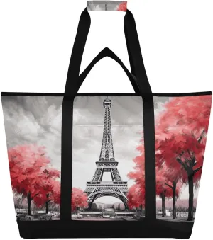 Paris Tower Street Reusable Insulated Lunchbox Cooler Bag, Leakproof Kitchen Grocery Bag Collapsible Portable Cooler Tote Bag for Picnic, Camping, Office, Travel