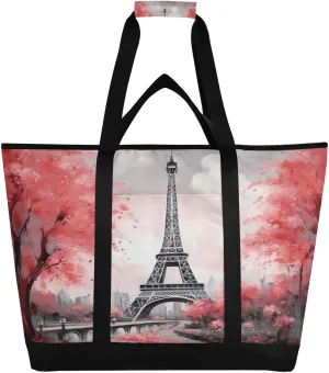 Paris Tower Street Reusable Insulated Lunchbox Cooler Bag, Leakproof Kitchen Grocery Bag Collapsible Portable Cooler Tote Bag for Picnic, Camping, Office, Travel