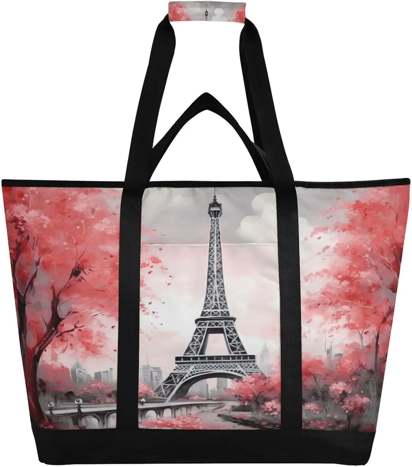 Paris Tower Street Reusable Insulated Lunchbox Cooler Bag, Leakproof Kitchen Grocery Bag Collapsible Portable Cooler Tote Bag for Picnic, Camping, Office, Travel