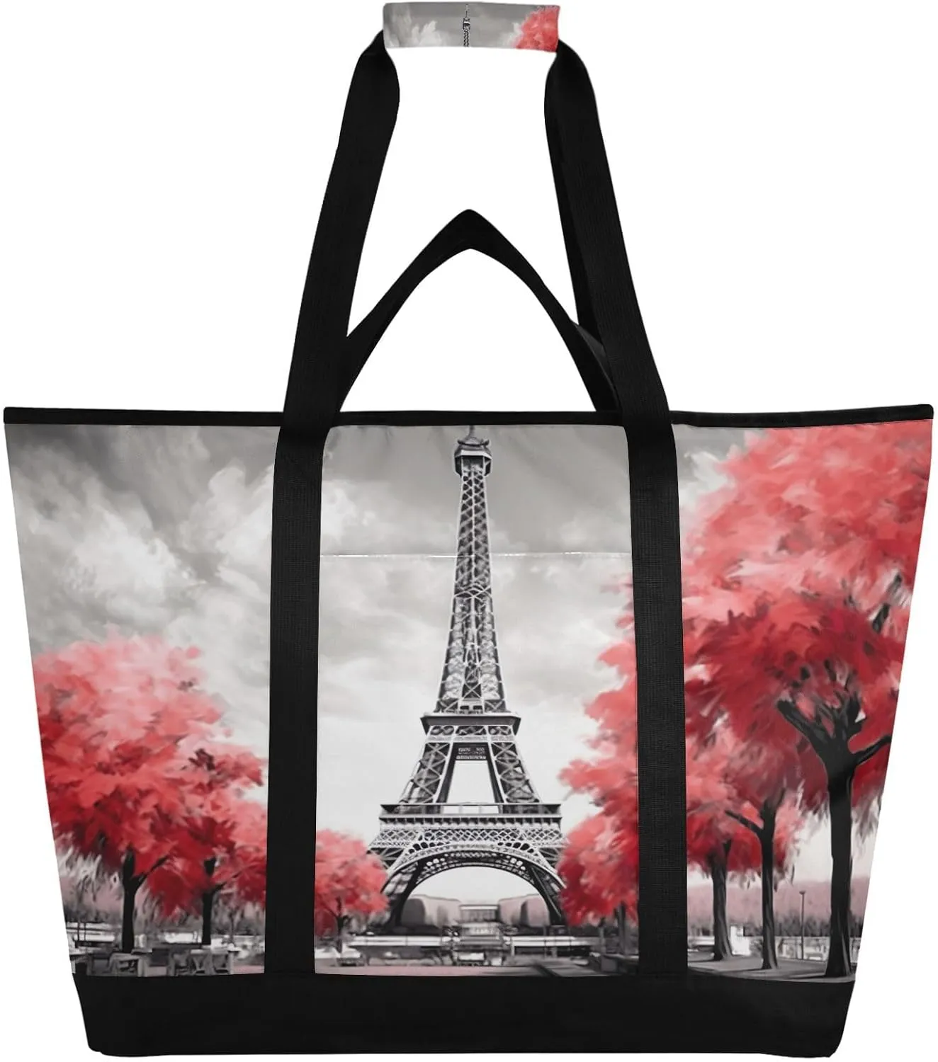 Paris Tower Street Reusable Insulated Lunchbox Cooler Bag, Leakproof Kitchen Grocery Bag Collapsible Portable Cooler Tote Bag for Picnic, Camping, Office, Travel