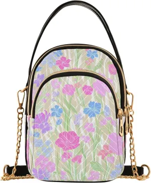 Pastel Floral Pattern Small Handbag Crossbody Bag for Women Quilted Bags Shoulder Purse Phone Wallet Chain Bag