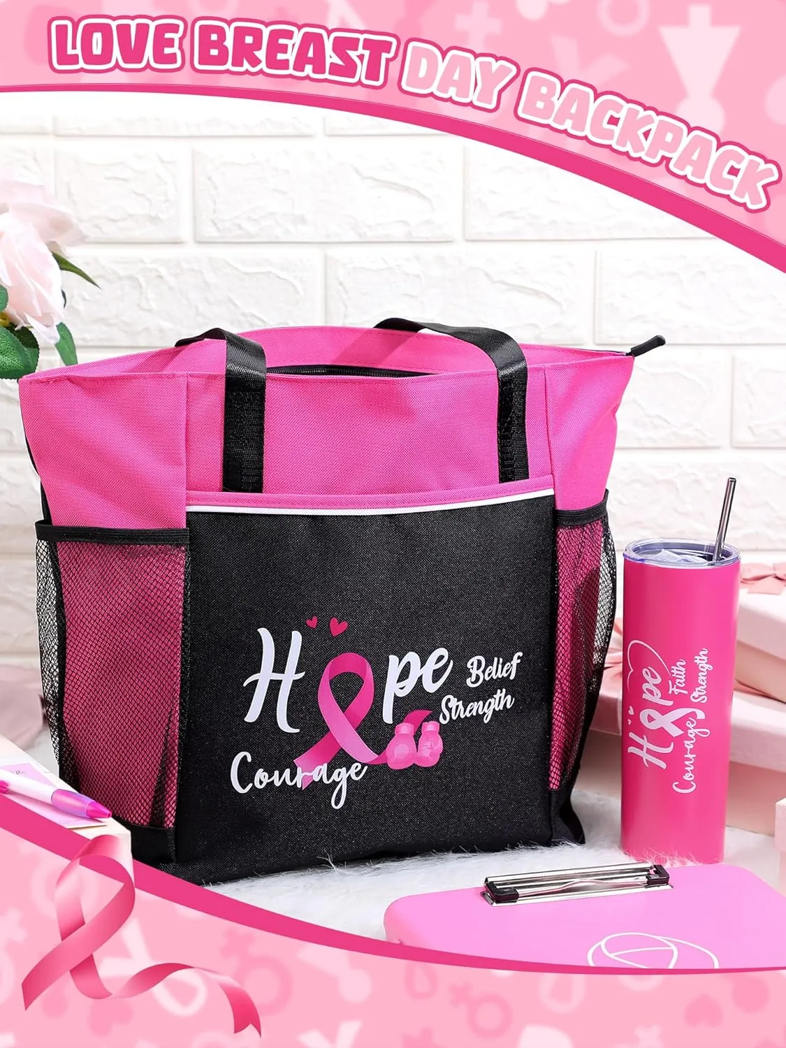 Paterr Cancer Gifts Cancer Awareness Tote Bag Well Soon Gifts Chemo Care Package 20oz Stainless Steel Tumbler