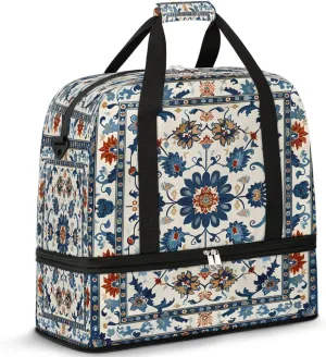 Persian Garden Bliss Travel Duffel Bag, Travel Essentials, Gym Bag for Women, Weekender Overnight Bag With Shoes Compartment, Carry On Bags for Airplanes