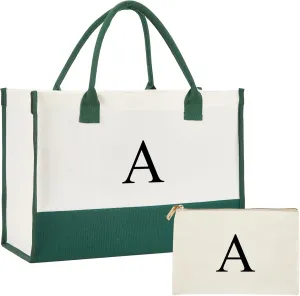 Personalized Canvas Tote Bag - Reinforced Handles,Dense Sewing Beach Bag & Extra Makeup Bag,Travel Essentials,Gifts for Women