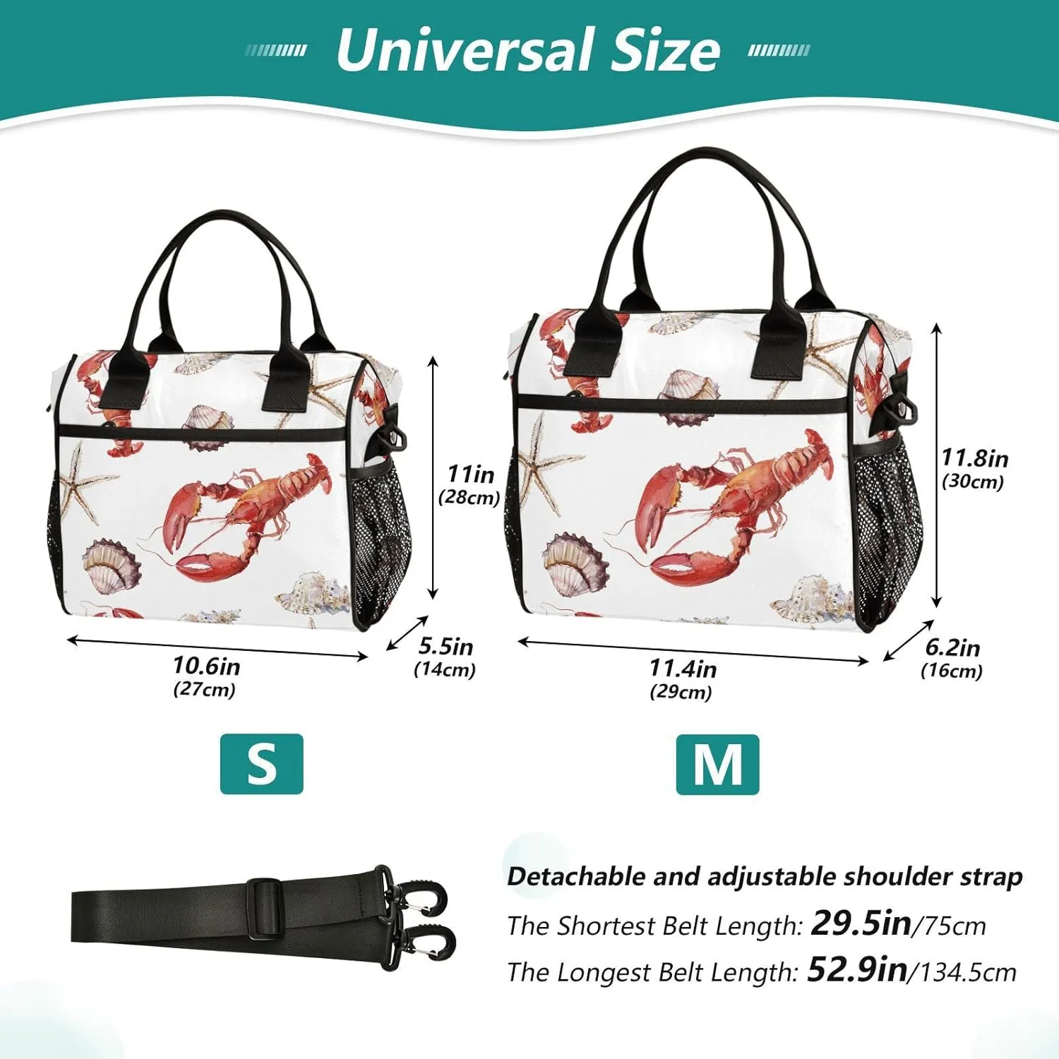 Pigsaly Kids Lunch Bag Watercolor Crayfish Shells Starfish Large Lunch Box For Boy Girl Marine Animals Insulated Lunch Bags Cooler Bag For School Office Picnic Work S