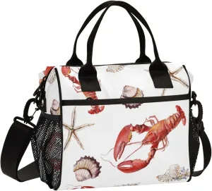 Pigsaly Kids Lunch Bag Watercolor Crayfish Shells Starfish Large Lunch Box For Boy Girl Marine Animals Insulated Lunch Bags Cooler Bag For School Office Picnic Work S