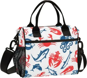 Pigsaly Lunch Bag Crab Shrimp Seafood Fish Large Lunch Box For Women Tuna Salmon Herring Squid Insulated Lunch Tote Bags M