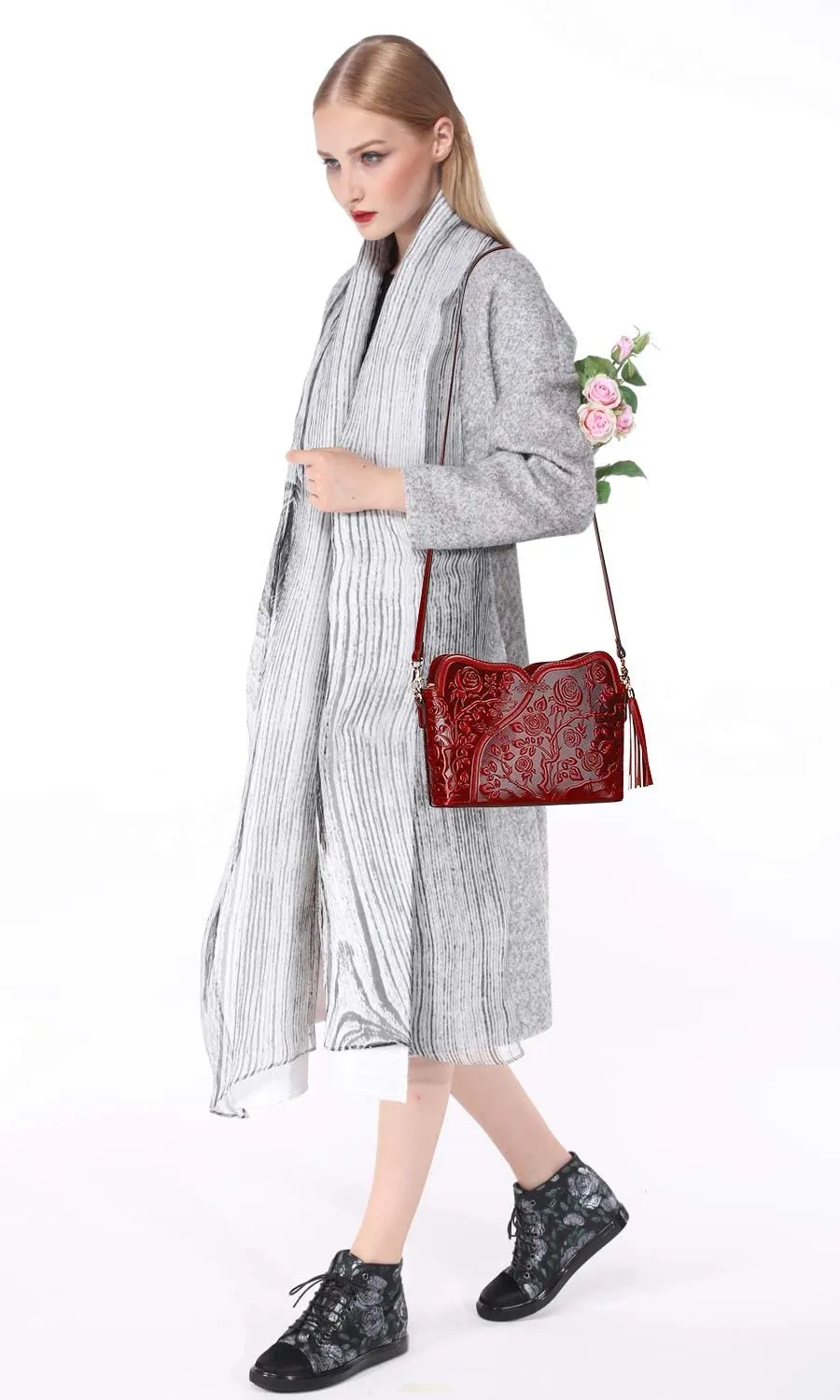 PIJUSHI Designer Leather Handbags for Women Ladies Floral Crossbody Shoulder Bags Clutch Purse