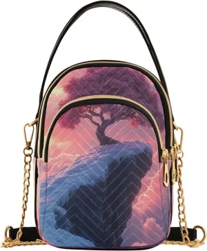 Pink Tree Stand Cliff Women Trendy Quilted Crossbody Bag Sling Bags Handbags with Chain Strap Travel Cross Body Cell Phone Purses Bags