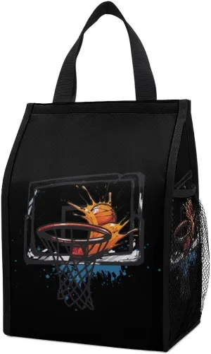 Player Basketball Slam Dunk Lunch Bags for Women Men Insulated Lunch Box Reusable Tote Bag for Home Office
