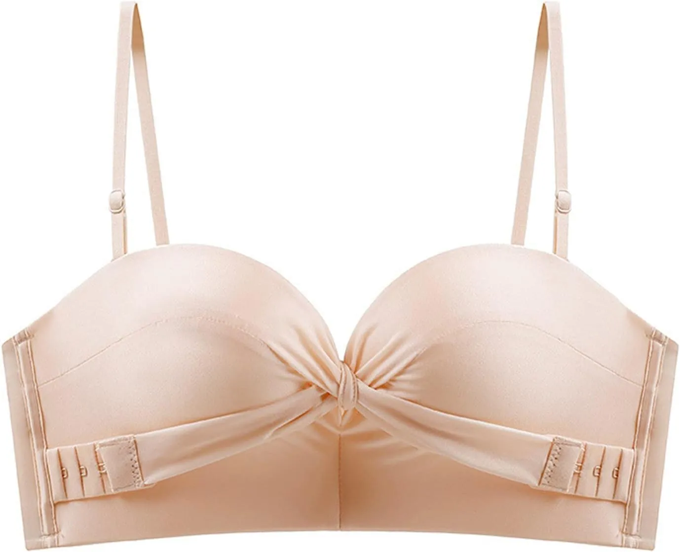 Plus Size Sports Bra for Women Apricot Strapless Backless Sticky Push Up Bras One Shoulder